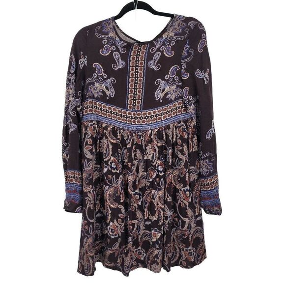 Knox Rose Dresses & Skirts - Womens Knox Rose Dress Boho Oversized Long Sleeve Mini Tunic Paisley Brown Sz S